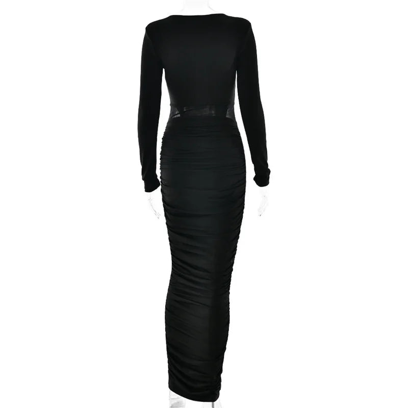 שמלת מקסי בעיצוב קיפולים ורשת - טאליה