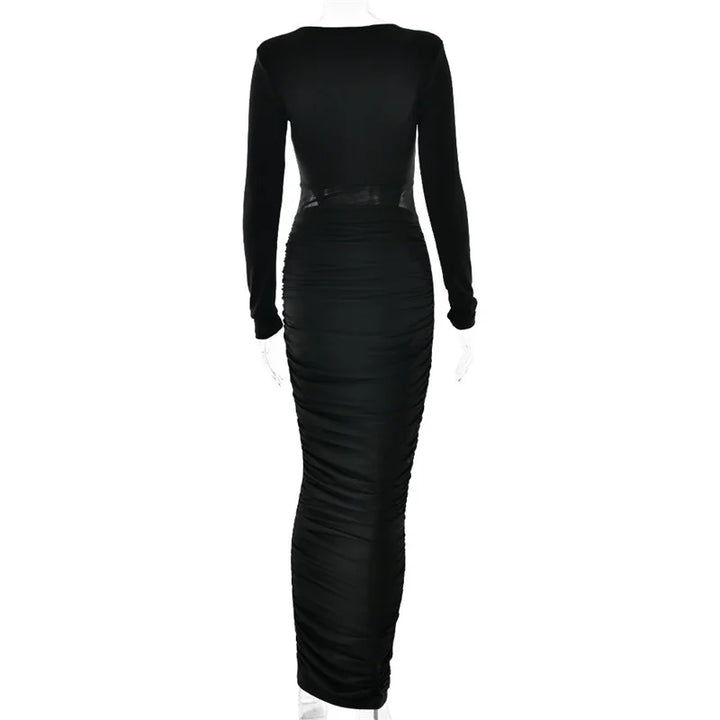 שמלת מקסי בעיצוב קיפולים ורשת - טאליה