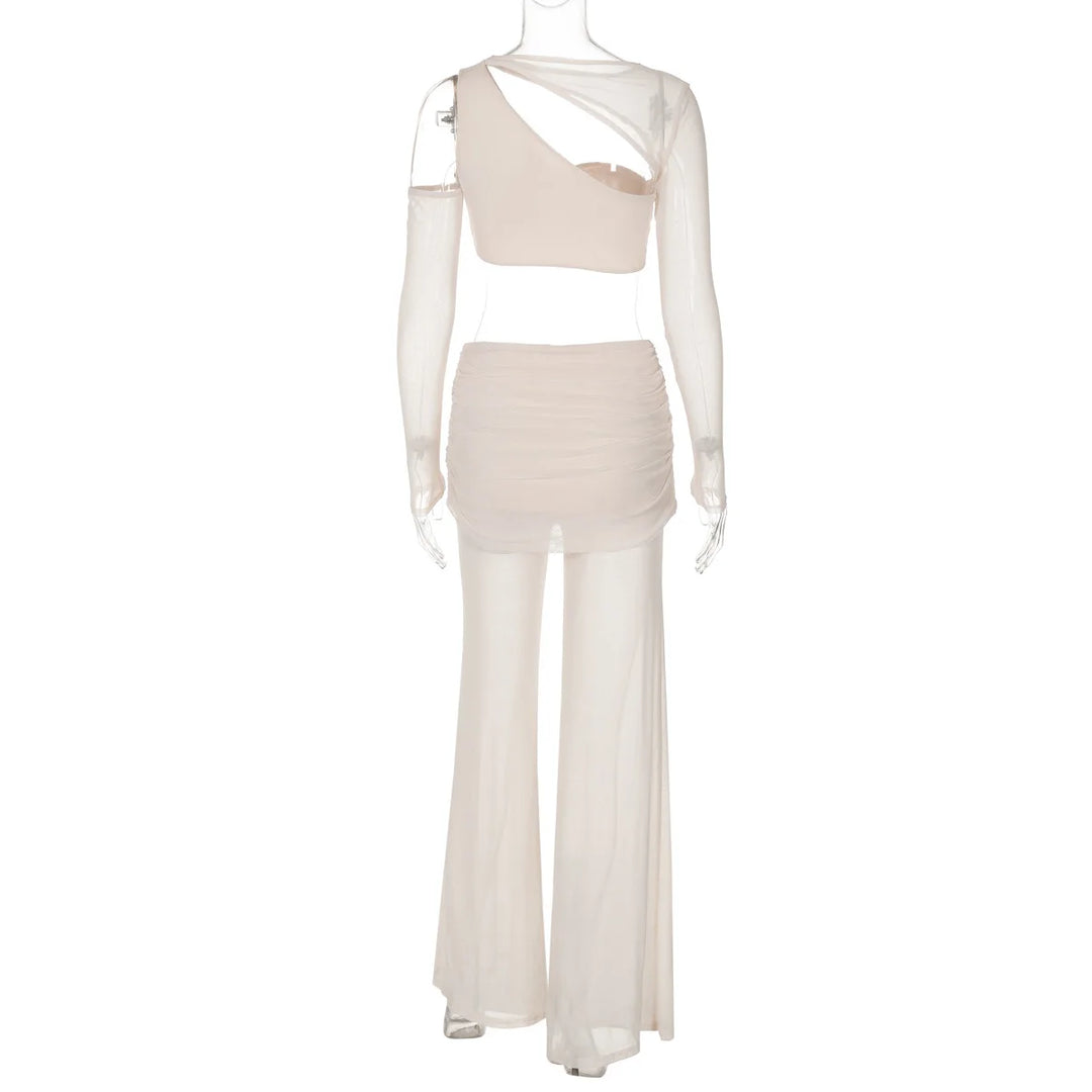 סט שני חלקים בעיצוב רשת מכנסי פדלפון וטופ -  Alison