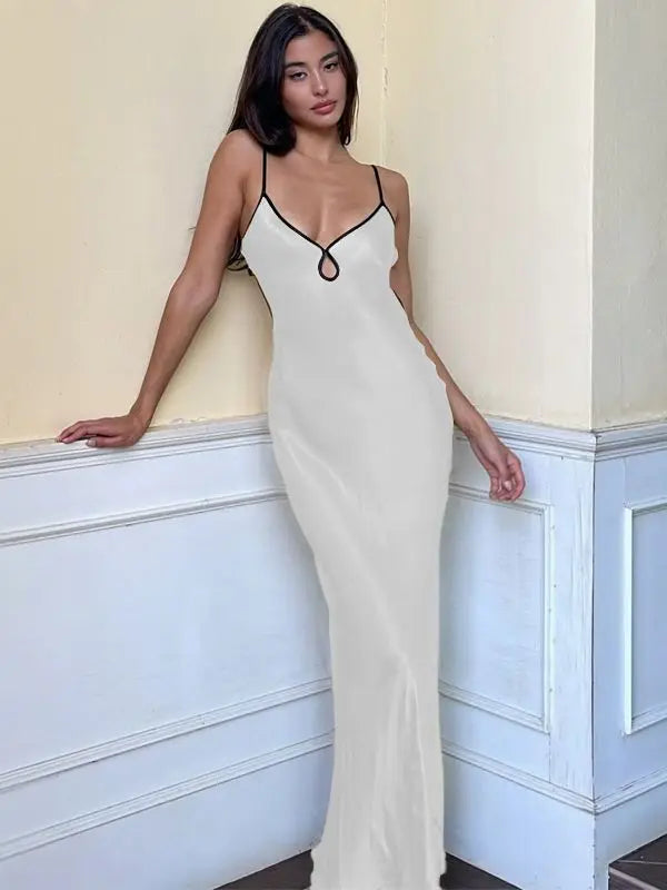 שמלת מקסי סאטן קשירה בגב פתוח - צוק