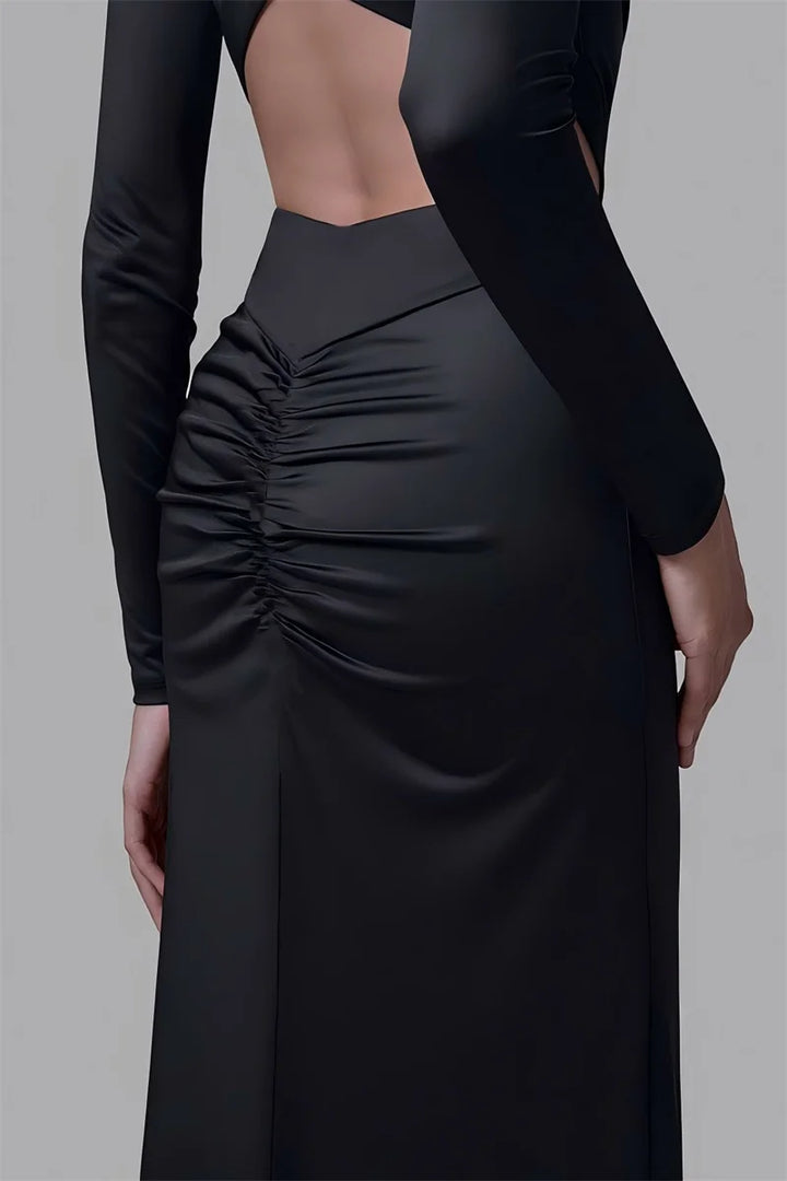 שמלת מקסי כיווצים בעיצוב שסע וגב פתוח - אירית