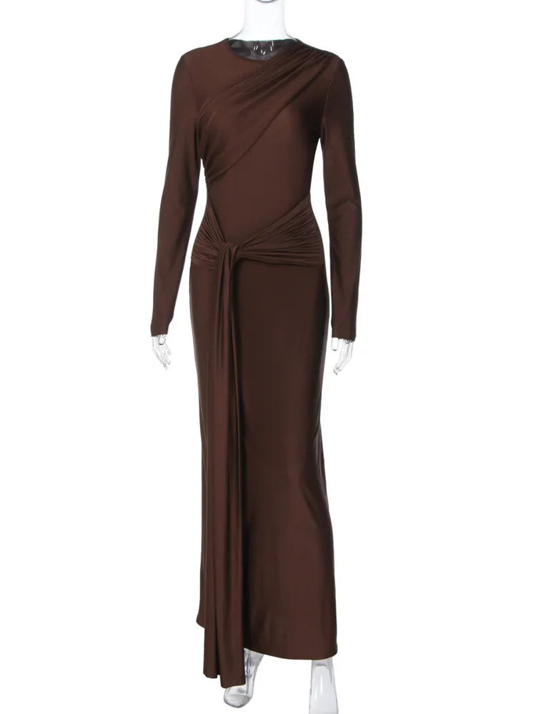 שמלת מקסי בעיצוב קיפולים בעיטור קשירה - ג'ונה