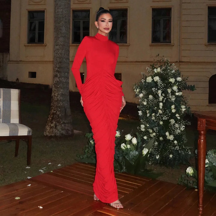 שמלת מקסי בעיצוב קיפולים גב פתוח  - אורון