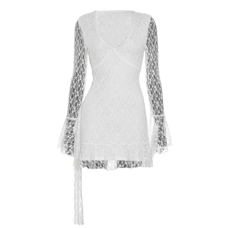 שמלת מיני תחרה בעיצוב שרוולי פעמון - רון לי