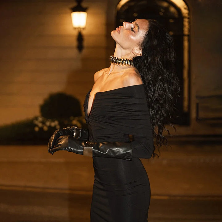 שמלת מקסי כתפיים חשופות בעיצוב שסע - לילי