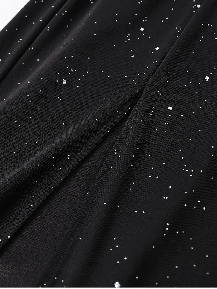 שמלת מקסי נצנצים בעיצוב גב פתוח ושסע - מדמואזל