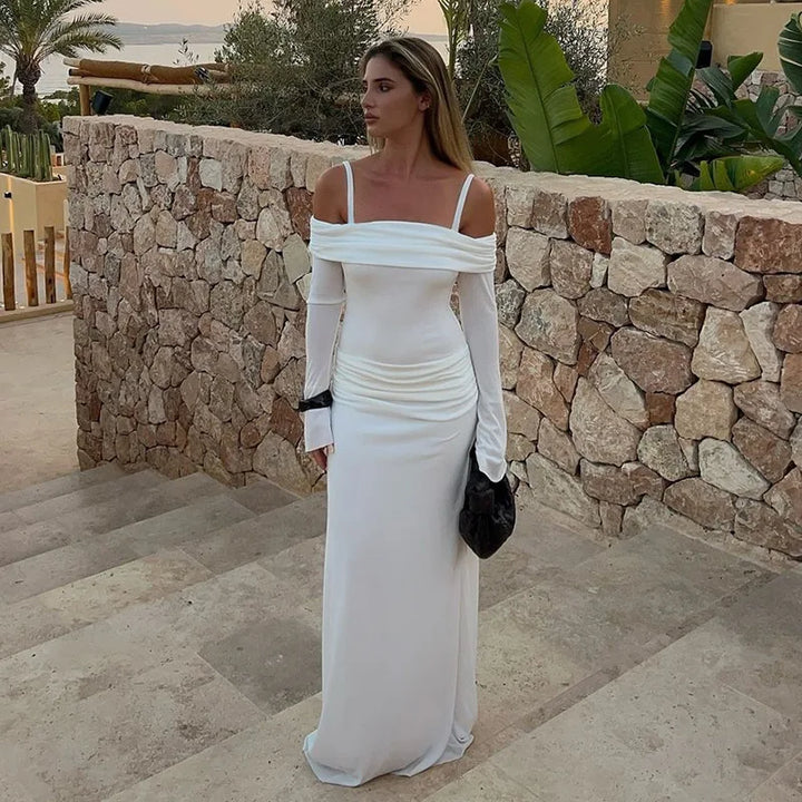 שמלת מקסי כתפיים חשופות בעיצוב כתפיות - גאלה