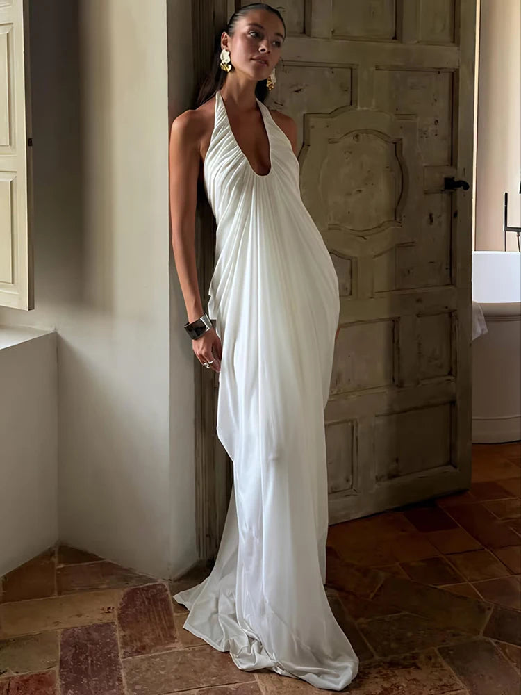 שמלת מקסי שיפון גב פתוח בעיצוב קיפולים - ג'יין