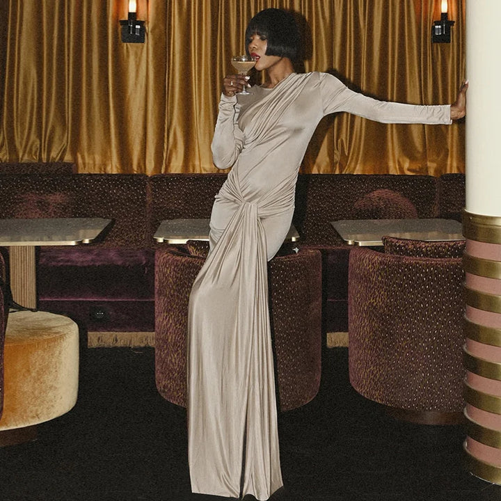 שמלת מקסי בעיצוב קיפולים בעיטור קשירה - ג'ונה