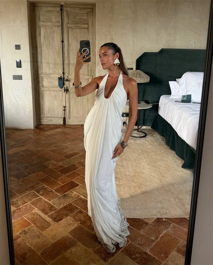 שמלת מקסי שיפון גב פתוח בעיצוב קיפולים - ג'יין