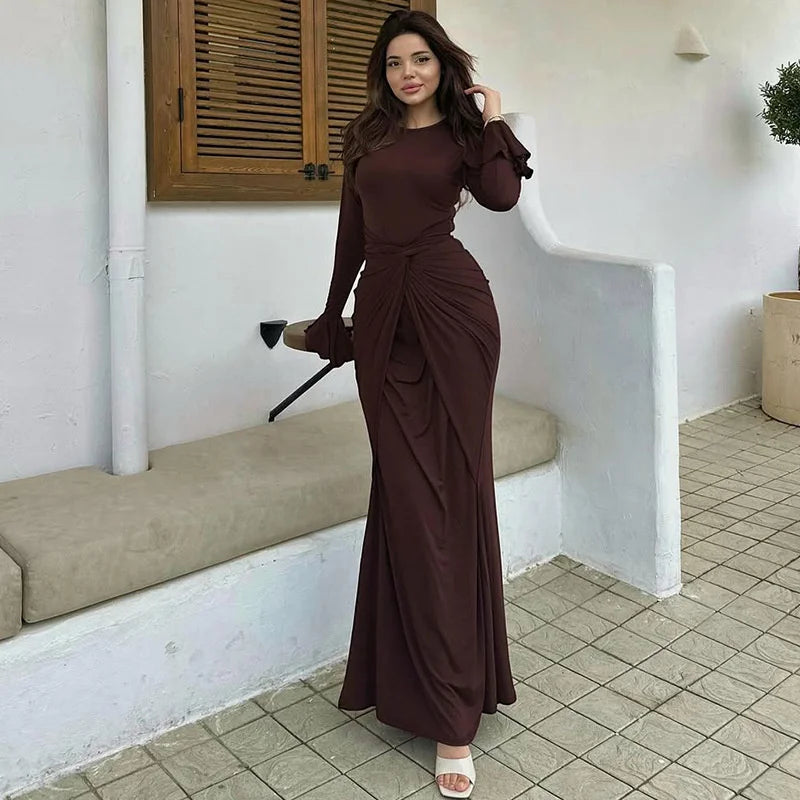 שמלת מקסי בעיטור קשירה ושרוולי פעמון - ברכה