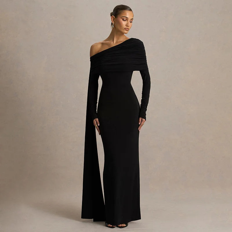 שמלת מקסי בעיצוב כתף חשופה ושובל - אלורה