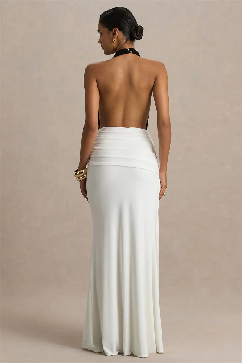 שמלת מקסי גב פתוח בעיצוב שסע וכיווצים - דרלה