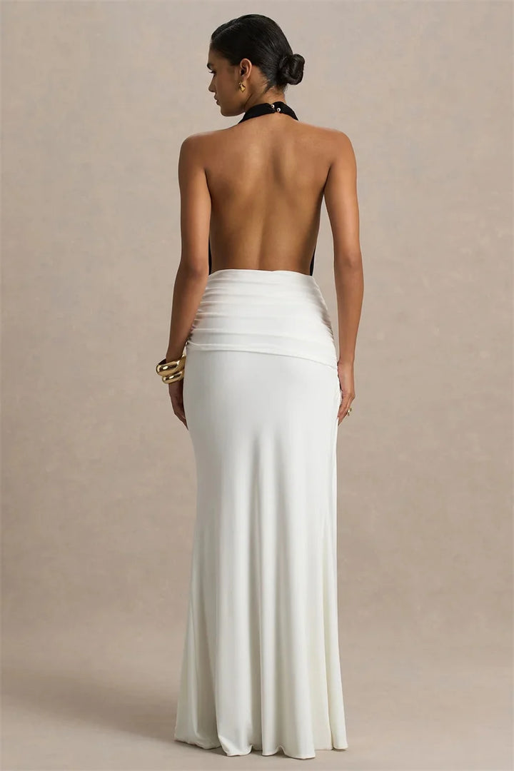 שמלת מקסי גב פתוח בעיצוב שסע וכיווצים - דרלה