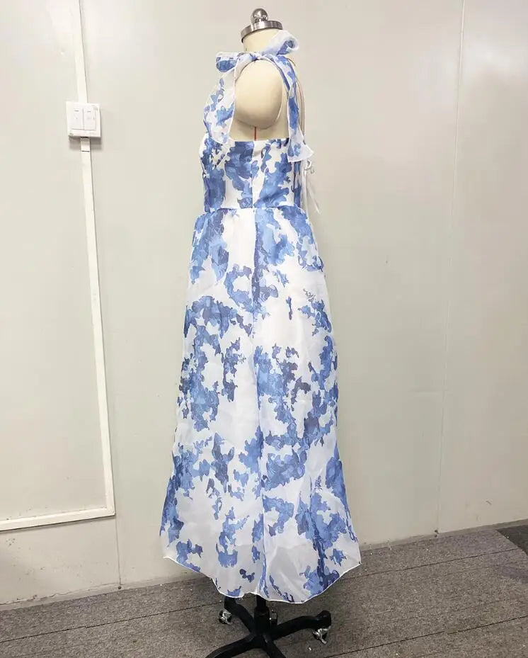 שמלת מידי שיפון פרחונית בגזרת A קשירה בכתפיות - ורונה