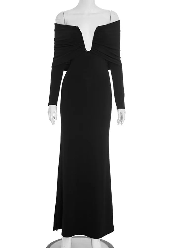 שמלת מקסי כתפיים חשופות בעיצוב שסע - לילי