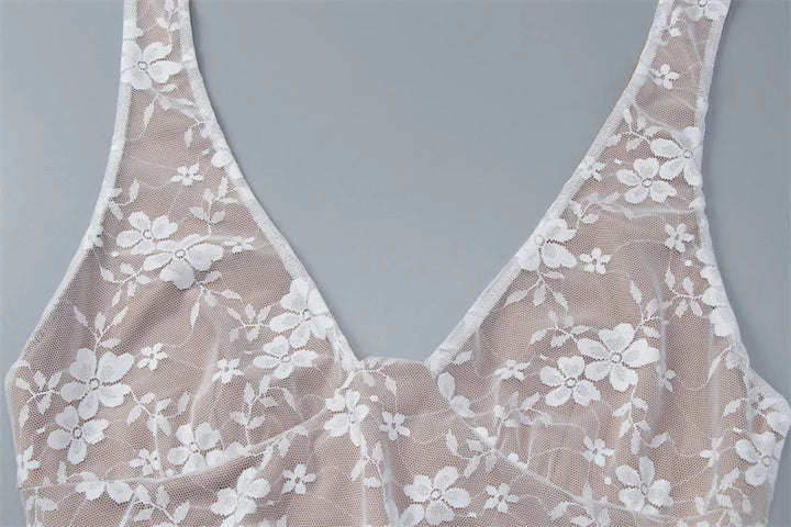 שמלת מקסי תחרה קשירה בעורף גב פתוח - לונה