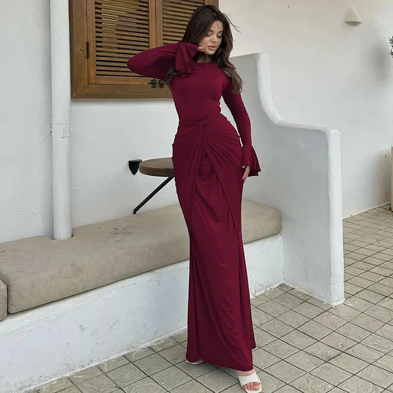 שמלת מקסי בעיטור קשירה ושרוולי פעמון - ברכה