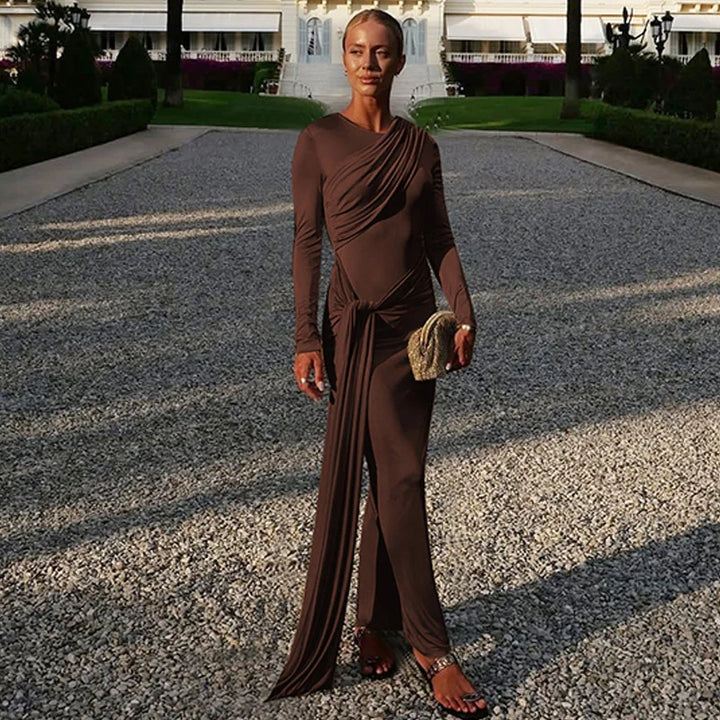 שמלת מקסי בעיצוב קיפולים בעיטור קשירה - ג'ונה