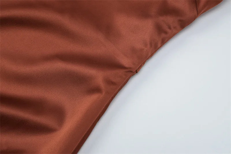 שמלת מקסי סטרפלס סאטן בעיטור צעיף תואם - טיראן