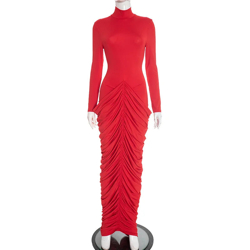 שמלת מקסי בעיצוב קיפולים גב פתוח  - אורון