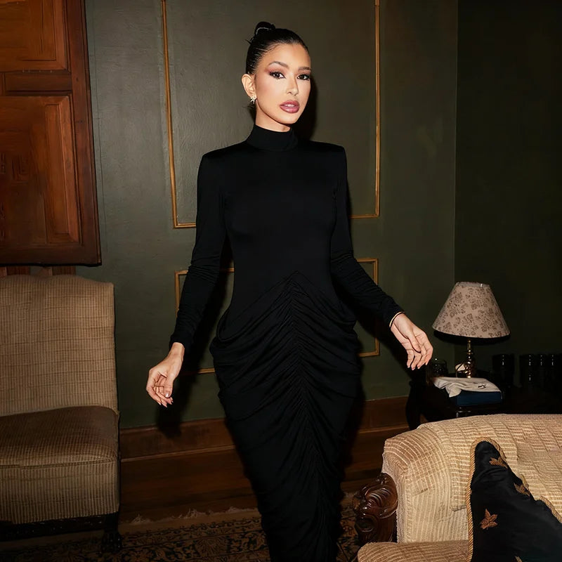 שמלת מקסי בעיצוב קיפולים גב פתוח  - אורון