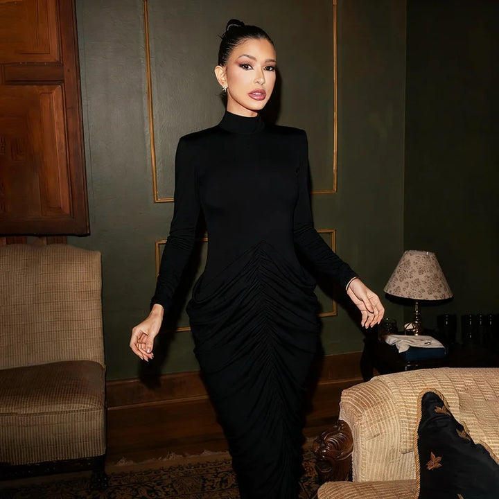 שמלת מקסי בעיצוב קיפולים גב פתוח  - אורון