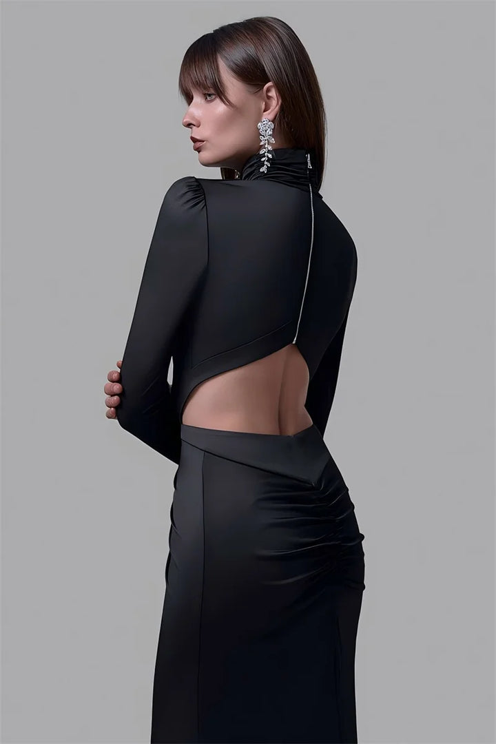 שמלת מקסי כיווצים בעיצוב שסע וגב פתוח - אירית