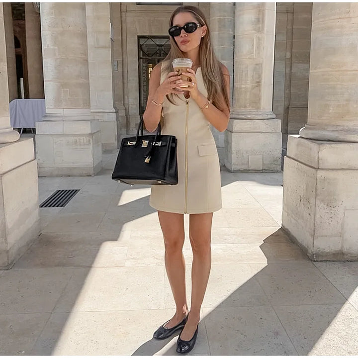 שמלת מיני מחויטת בעיצוב רוכסן קדמי - ג'ון