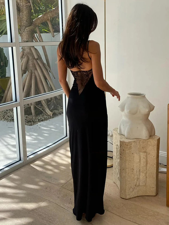 שמלת מקסי בשילוב שסע ותחרה בגב - ברנדה
