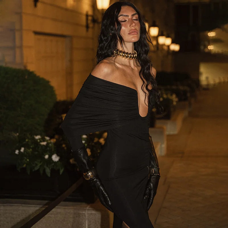 שמלת מקסי כתפיים חשופות בעיצוב שסע - לילי