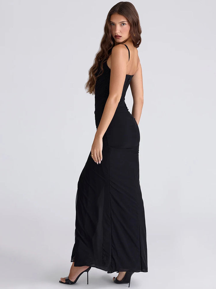 שמלת מקסי אלגנטית בעיצוב שסע וכיווצים - טאטיאנה