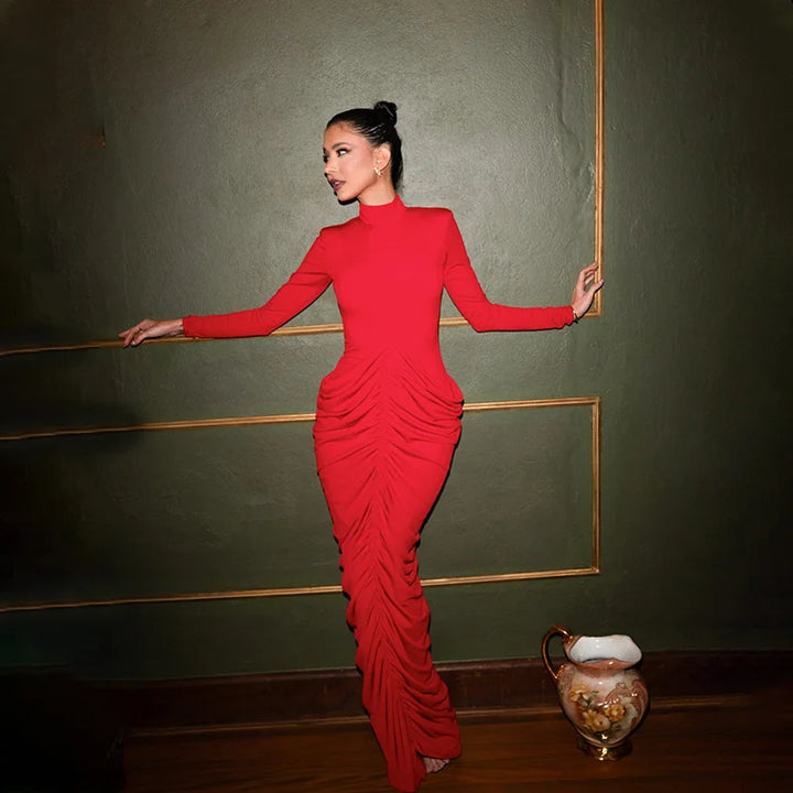 שמלת מקסי בעיצוב קיפולים גב פתוח  - אורון