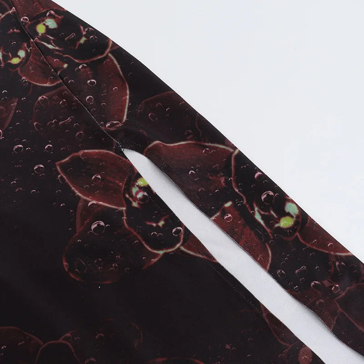 שמלת מקסי בהדפס מיוחד בעיצוב קשירה בצוואר ובגב בעיטור שסע - סולמא