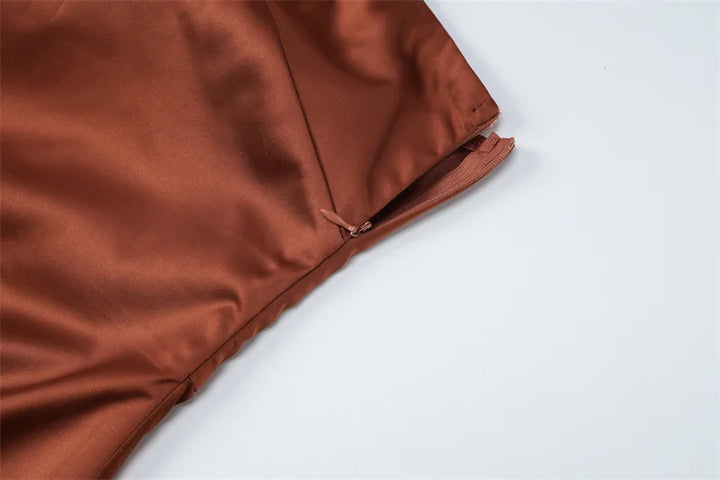 שמלת מקסי סטרפלס סאטן בעיטור צעיף תואם - טיראן