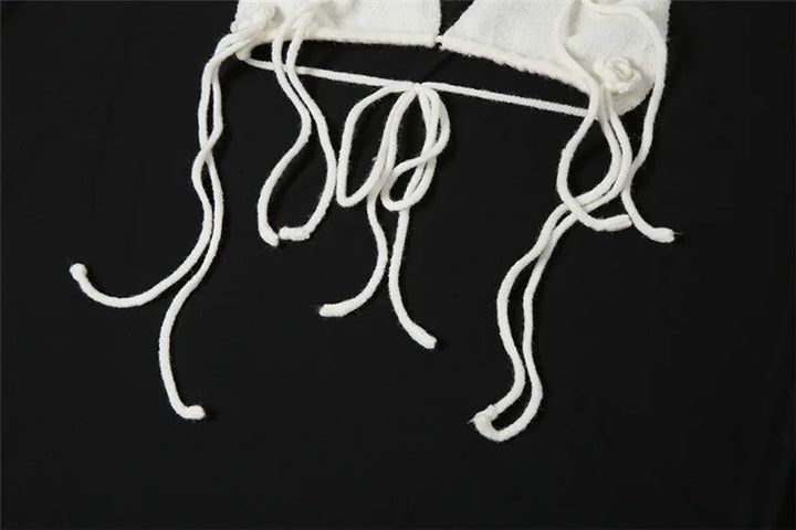 סט שני חלקים סרוג בעיטור אפליקציות פרחים טופ קשירה וחצאית מקסי - אווה