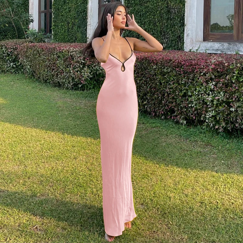 שמלת מקסי סאטן קשירה בגב פתוח - צוק