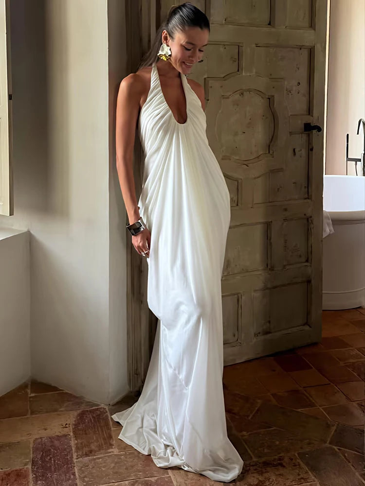 שמלת מקסי שיפון גב פתוח בעיצוב קיפולים - ג'יין