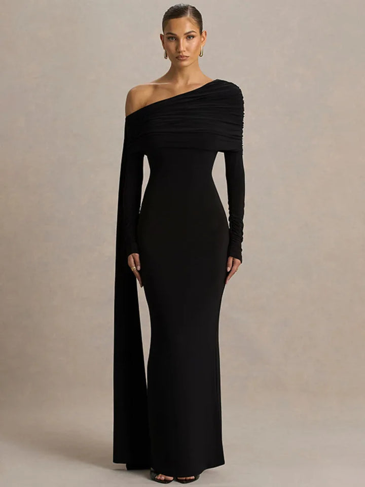 שמלת מקסי בעיצוב כתף חשופה ושובל - אלורה