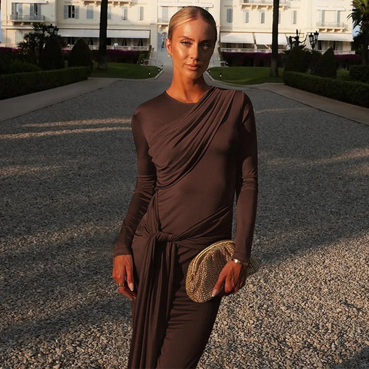 שמלת מקסי בעיצוב קיפולים בעיטור קשירה - ג'ונה