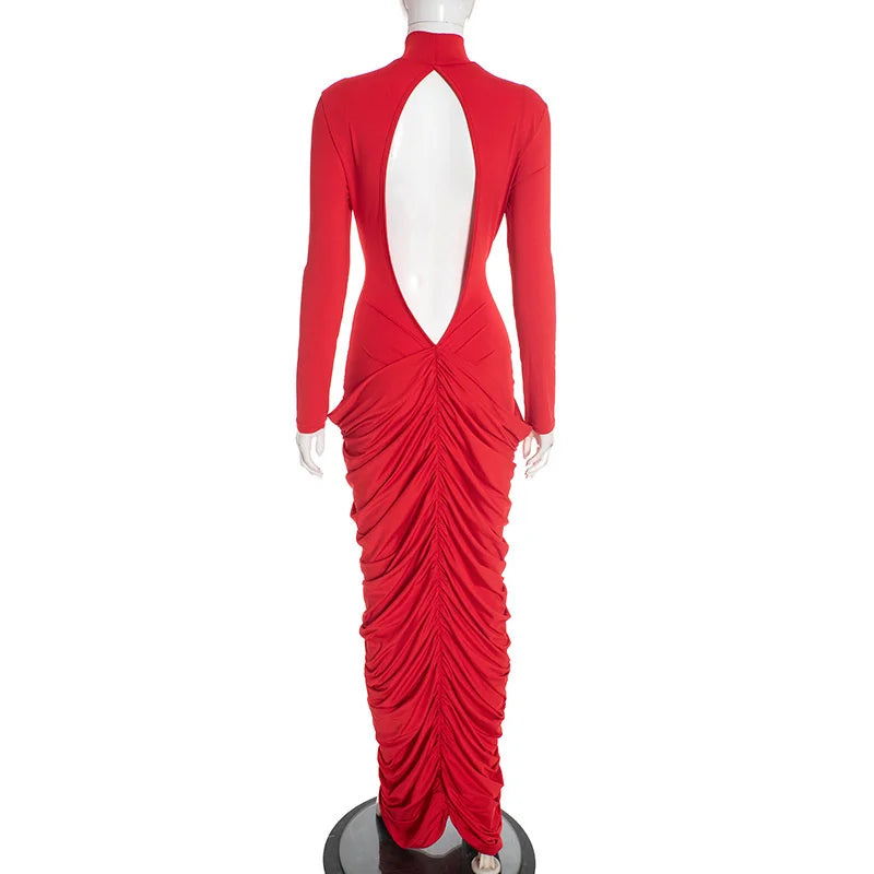 שמלת מקסי בעיצוב קיפולים גב פתוח  - אורון