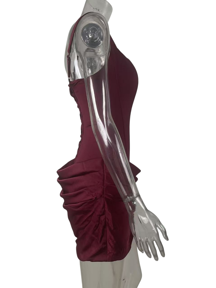 שמלת מיני בעיצוב קיפולים ומחוך קשירה בגב להצמדה במותן - רנטה