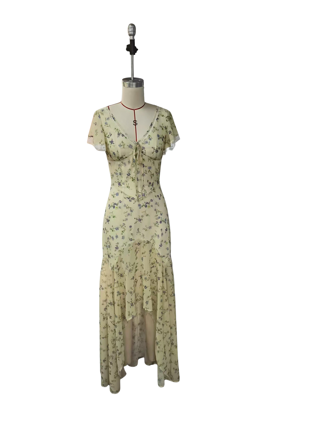 שמלת מקסי סאטן פרחונית בעיטור תחרה - FLORIE